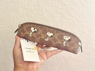 Coach X Peanuts Pencil Case In Signature Canvas With Snoopy Print