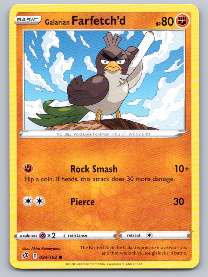 2020 POKEMON GALARIAN FARFETCH'D REBEL CLASH 094/192 C NM A61972 FREE S&H