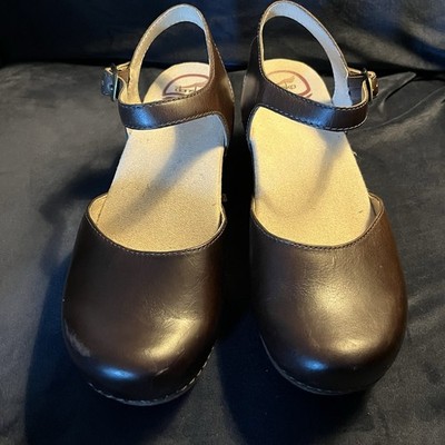 Dansko Sam Brown Leather Mary Jane Clogs Womens EU 39US 8.5