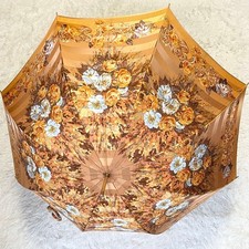 Christian Dior Vintage Umbrella Flower Pattern Brown Wood Handle Rare Authentic