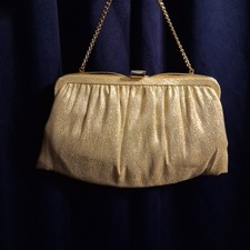 Vintage 60s Ande Shimmering Gold Evening Party Clutch/Handbag Purse Chain EVC