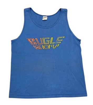 Vtg Bugle Boy Muscle Shirt Tank USA Blue Pre-shrunk Cotton Beach Summer Large