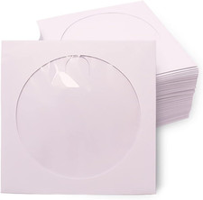 100Pcs CD DVD Sleeves, White Paper CD DVD Sleeves Envelope Holder with Clear Win