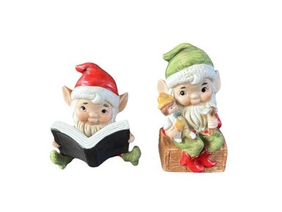 VTG Homco Elf Elves Christmas Figurines Two Santa s Helpers Toy Maker 5406