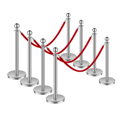8Pc Stanchion Set w/ 4 Velvet Ropes, Hollow Base, for Crowd Control & Events
