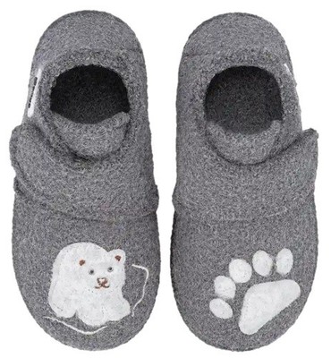 Wollhausschuhe + TPR Sohle mit Klett regulierbar NANGA in Grau LittlE Polar Bear