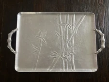 EVERLAST Forged Aluminum Serving Tray Bamboo Design Handles 12”x16” VTG 50s MCM