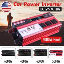Car Power Inverter 5000W DC 12V To AC 110V 4 USB Pure Sine Wave Solar Converter