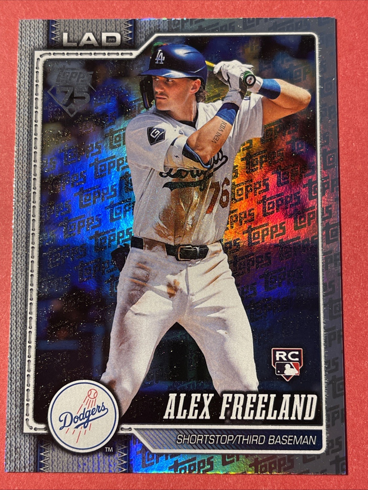 2026 Topps Alex Freeland RC 74 Topps Logo Foil Pattern Fanatics LA Dodgers 