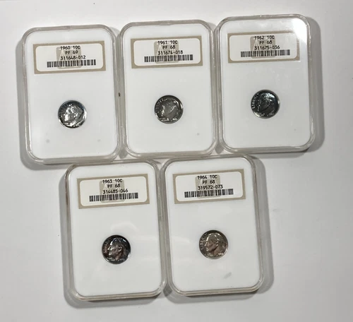 1960-64 Roosevelt Dime .10. 5pc Proof Set. NGC PR 68. 