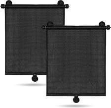 2 Pack Car Side Window Sun Shade - Retractable Car Roller Sunshade with Reinforc