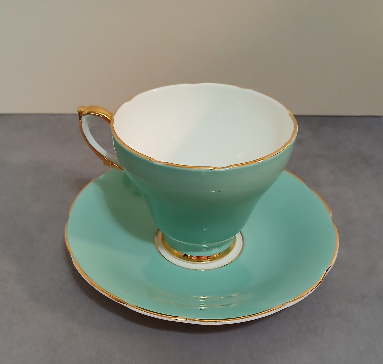 Rare Vintage H&M Sutherland China Solid Teal Teacup w/Saucer