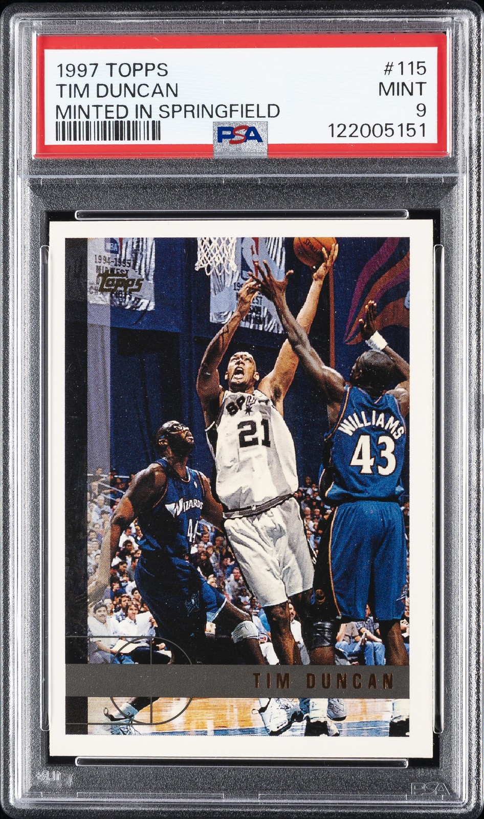 1997 TOPPS MINTED IN SPRINGFIELD #115 TIM DUNCAN ROOKIE RC PSA 9