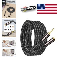 5mm Male to Female Aux Cable 10ft Braided for Smartphones Tablets Media Players