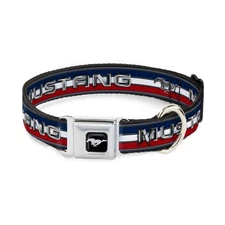 Dog Collar Seatbelt Buckle Mustang Text Tri Bar Stripe 13 to 18 Inc... Fast Ship
