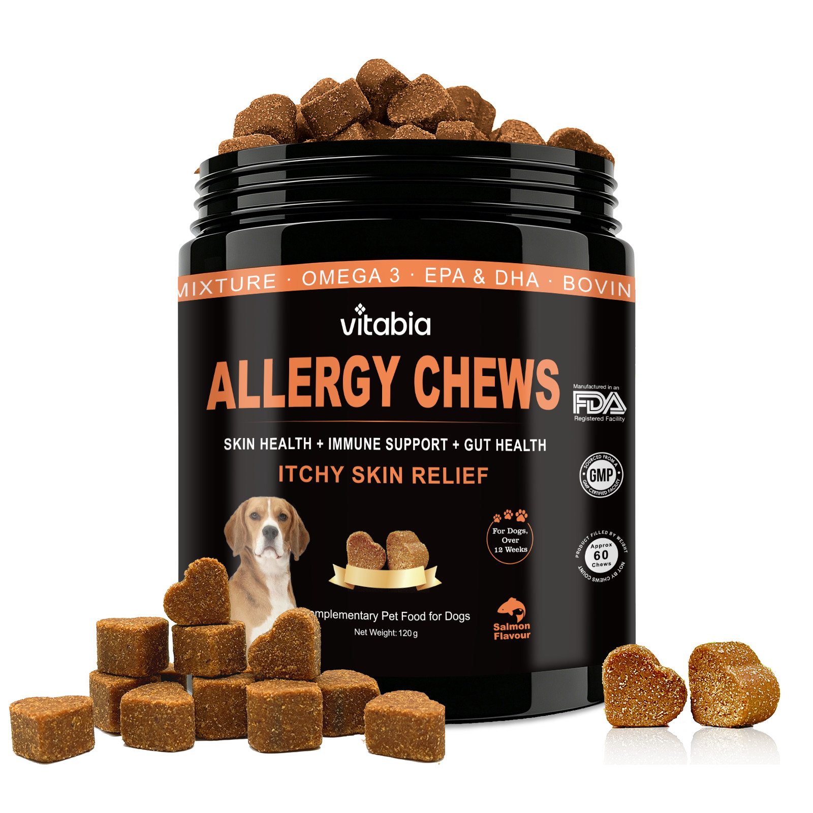 Itchy Dog Skin Relief - Dog Allergy Relief with Natural Dog Treats 60 Dog Chews