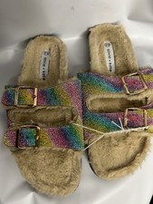 Furry Casual Slide Sandals, woman's Rainbow Colors Size 7.5 new