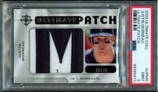 JUSTIN MORNEAU 2009 Ultimate Collection Jumbo GAME USED 'M' Patch 28/35 PSA 9
