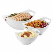Serving Bowls with Handles, Porcelain Serving Dishes White Nesting Bowls Mixi...