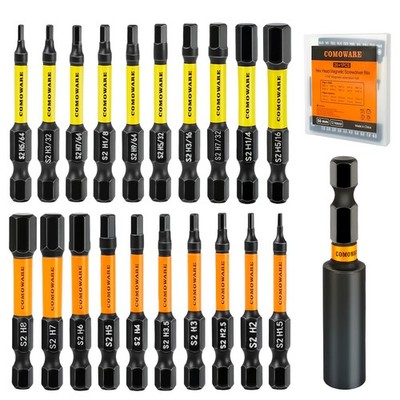 21pcs Allen Wrench Drill Bits (Metric&SAE), S2 Steel 1/4'' Hex Bit Set, CNC Ti...