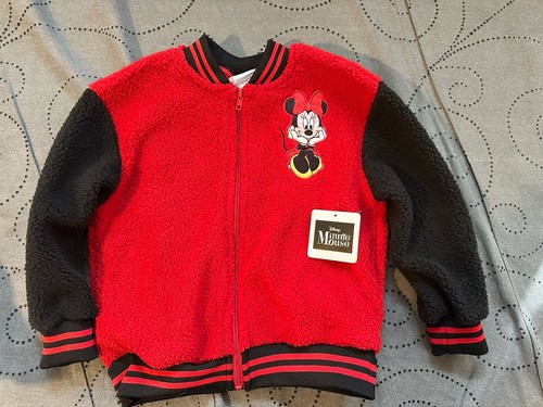 Disney Minnie Mouse Girls Varsity Bomber Jacket Red Size 5 NWT - Afbeelding 1 van 3
