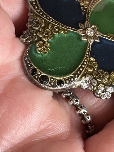 Vintage Katharina Popesco Frankreich signiert blau & grün AB Strass Brosche Anstecknadel - Bild 3 von 6