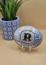 Vintage Crumrine Belt Buckle w/ the Letter "R" In Gold on Silver Two Tone