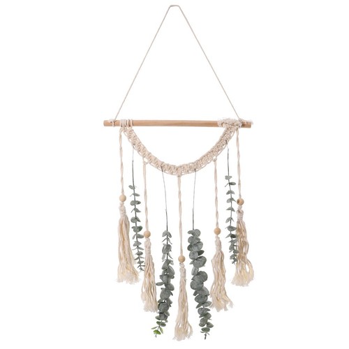 CREATCABIN 7pcs Tenture Murale Phases De Lune Boho - Décor Bois Avec Fil Coton, 72.5x16cm