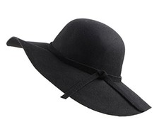 Women's Foldable Wide Brim Felt Bowler Fedora Floopy Wool Hat 7 1/8 Black