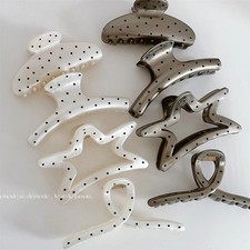 France Style Women Large Black Wave Dot Design Hair Claw Barrettes Girl