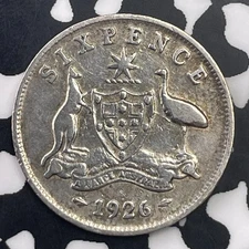 1926 Australia 6 Pence Sixpence Lot#C1321 Silver! Old Cleaning