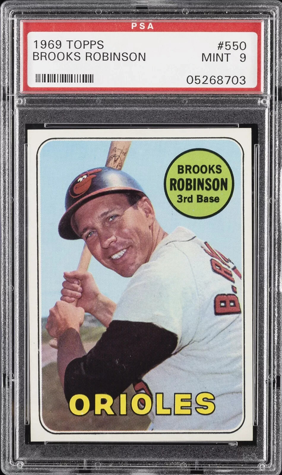1969 Topps Baseball Cards #550 Brooks Robinson HOF Baltimore Orioles PSA 9 Mint