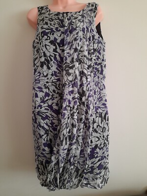BNWOT - ZARA BASIC - WOMENS BLACK/GREY/PURPLE PATTERNED SILK LINED DRESS  SIZE L