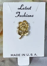 Flower Fashion Lapel Hat Pin Small Rose .75 inch Gold Tone Textured Made In USA
