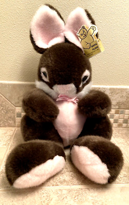 GOFFA Plush Bunny Rabbit Brown & Pink Sitting Stuffed with Tag 13''