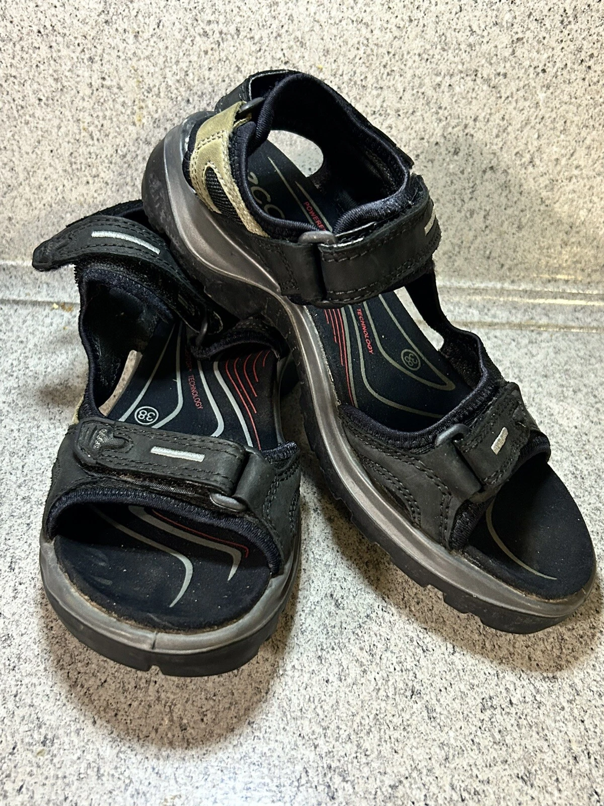 Sandali sportivi ECCO donna 38 Yucatan cinturino alla caviglia in pelle nero marrone chiaro US 7