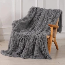 Decorative Extra Soft Fuzzy Faux Fur Throw Blanket Solid Reversible Lightweight