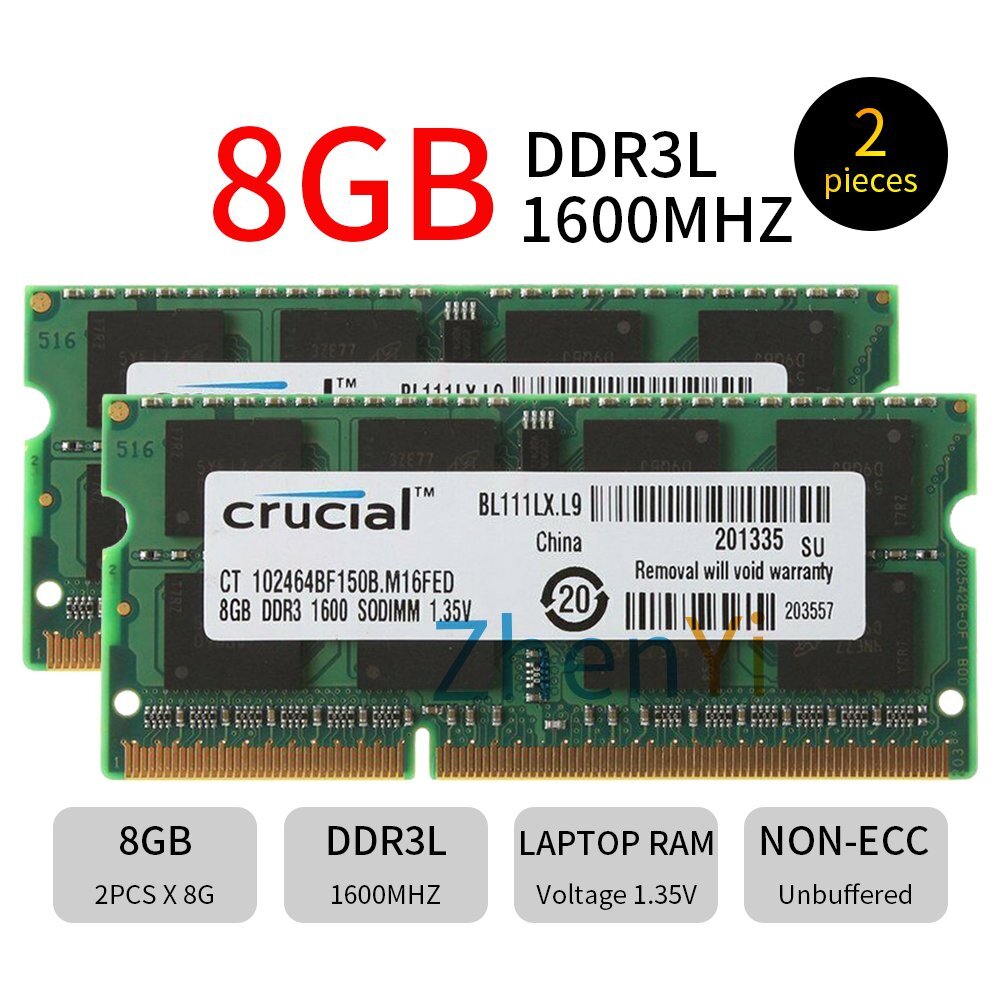 Mémoire RAM Crucial Pour PC Portable - Lot DDR3L 8Go/16Go/32Go, 1600/1866 MHz, Neuf