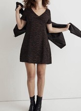 NWT Madewell Womens V Neck Mini Dress 00 Abstract Animal Body Skimming