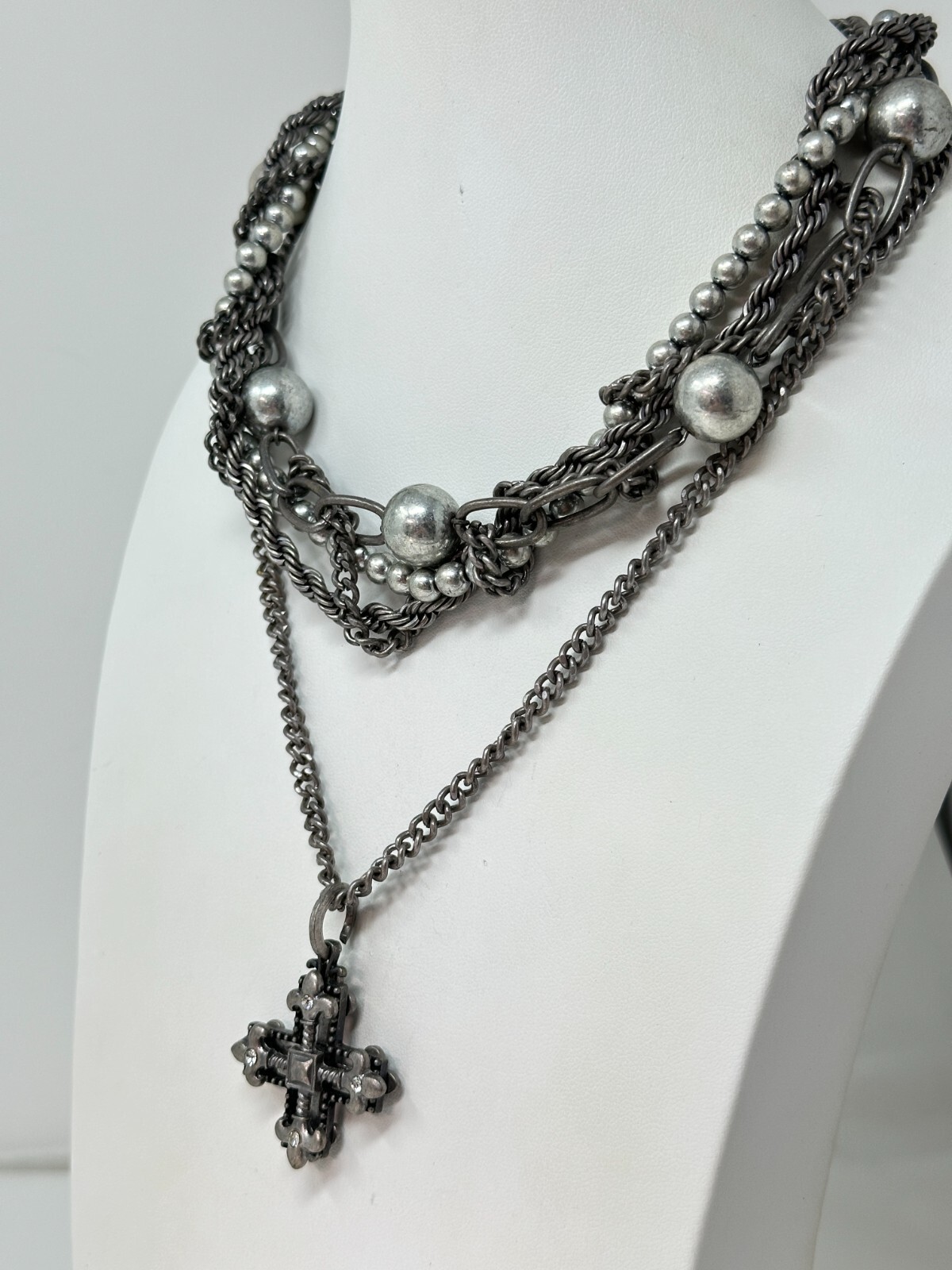 Signed A Silvertone Multistrand Chain Rhinestone … - image 2