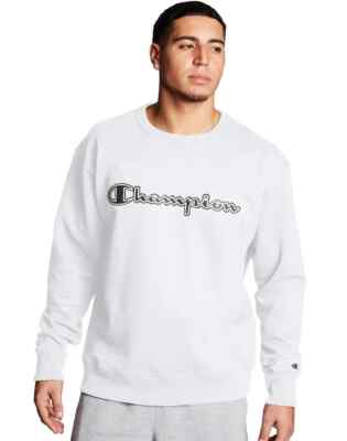 Champion Mens POWERBLEND FLEECE Crewneck Sweatshirt GF88H WHITE XL $50 BNWT 