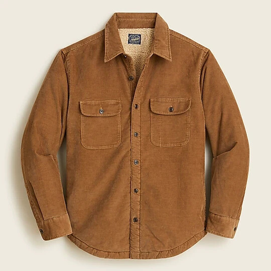 $168 NWT Crew Camel men's L Sherpa Lined stretch Corduroy work shirt  Jacket