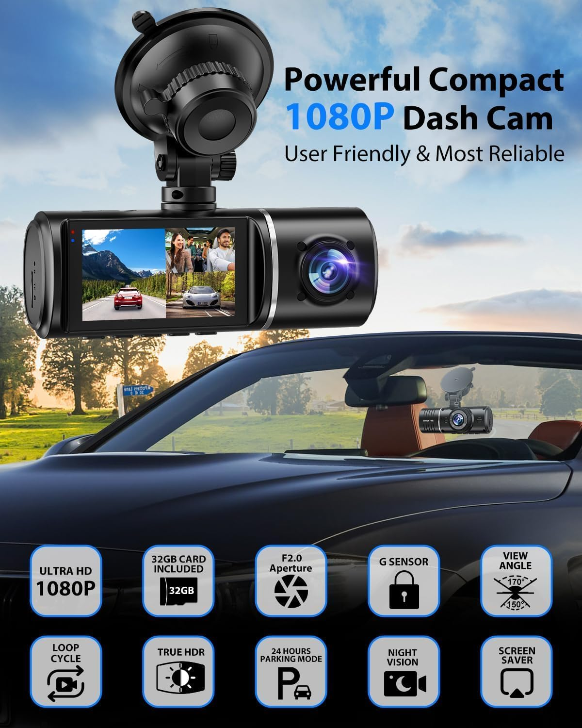 3 Channel 1080P Dash Cam with Front and Inside Triple Camera Coverage-image