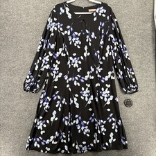 East Adeline Dress Womens 3X Black Floral Round Neck Flowy Midi Modest Office