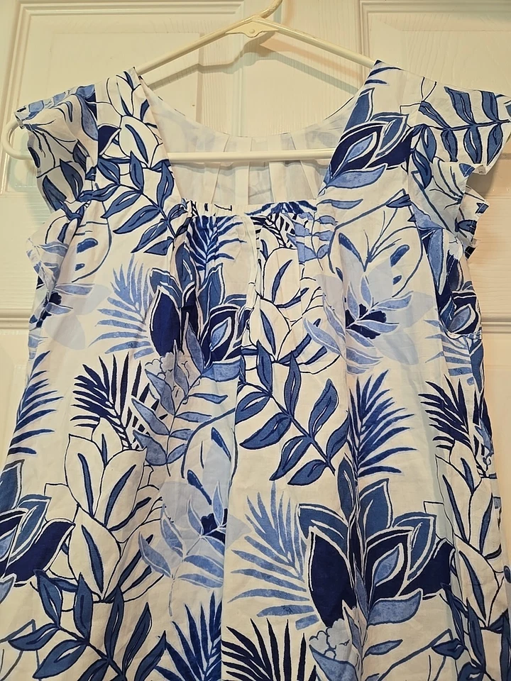 JANIE AND JACK Girls Dress Sz 7  Blue & White Palm Lined Sleeveless - Image 4 of 4