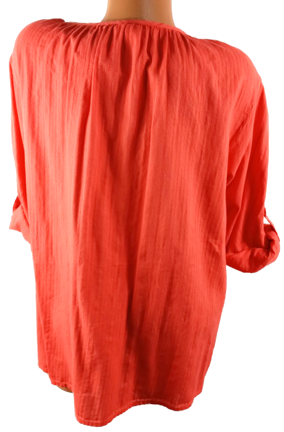 Faded glory orange embroidered partial buttoned elbow sleeve plus top