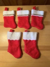 Lot Of 5 Red And White Traditional Mini Christmas Stockings Felt 4” & 6”