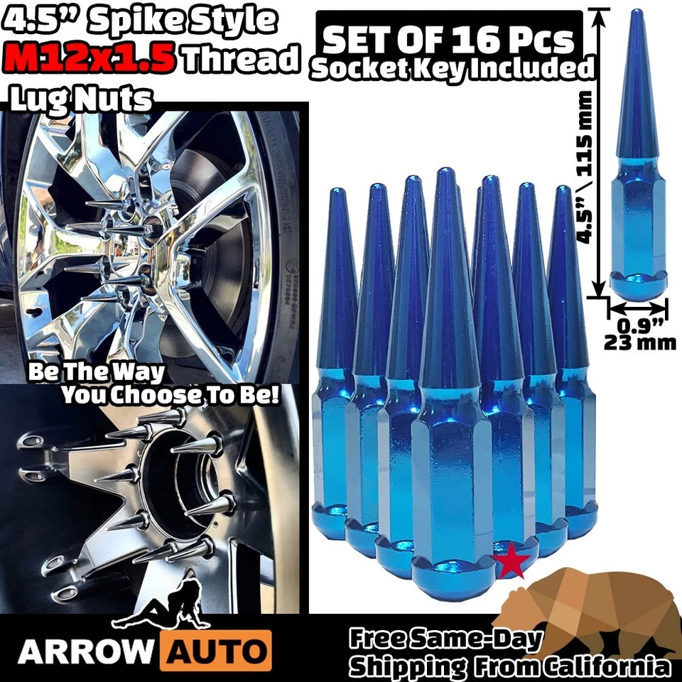 16x 4.5" de alto azul M12x1.5 tuercas de clavo y llave apta para Chevy Ford Mercury Foto 2 de 4