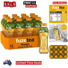 12 x 500mL Fuze Mango Green Iced Tea Bottles - -Friendly Tropical Flavor