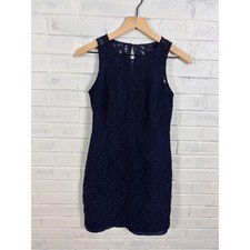 J.Crew Lace Sheath Dress Womens 0 Navy Blue Floral Sleeveless Keyhole Back